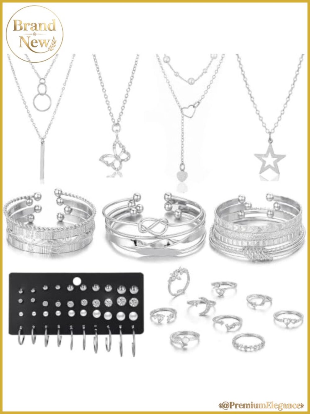 46-Piece Gold-Tone Jewelry Set for Women, Necklaces, Bracelets, Earrings, Rings